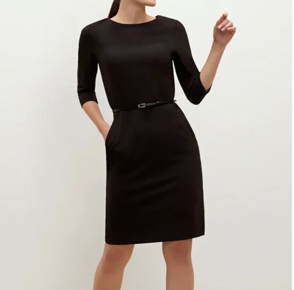 MM Lafleur Etsuko Dress 14 Black Sheath Academia Career Stretch Quiet Luxury - Picture 1 of 7